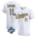 Kooe LA.Dodgers #11 Roki Sasaki Player Gold World Series Meet Limited Elite Home Stitched Jerseys