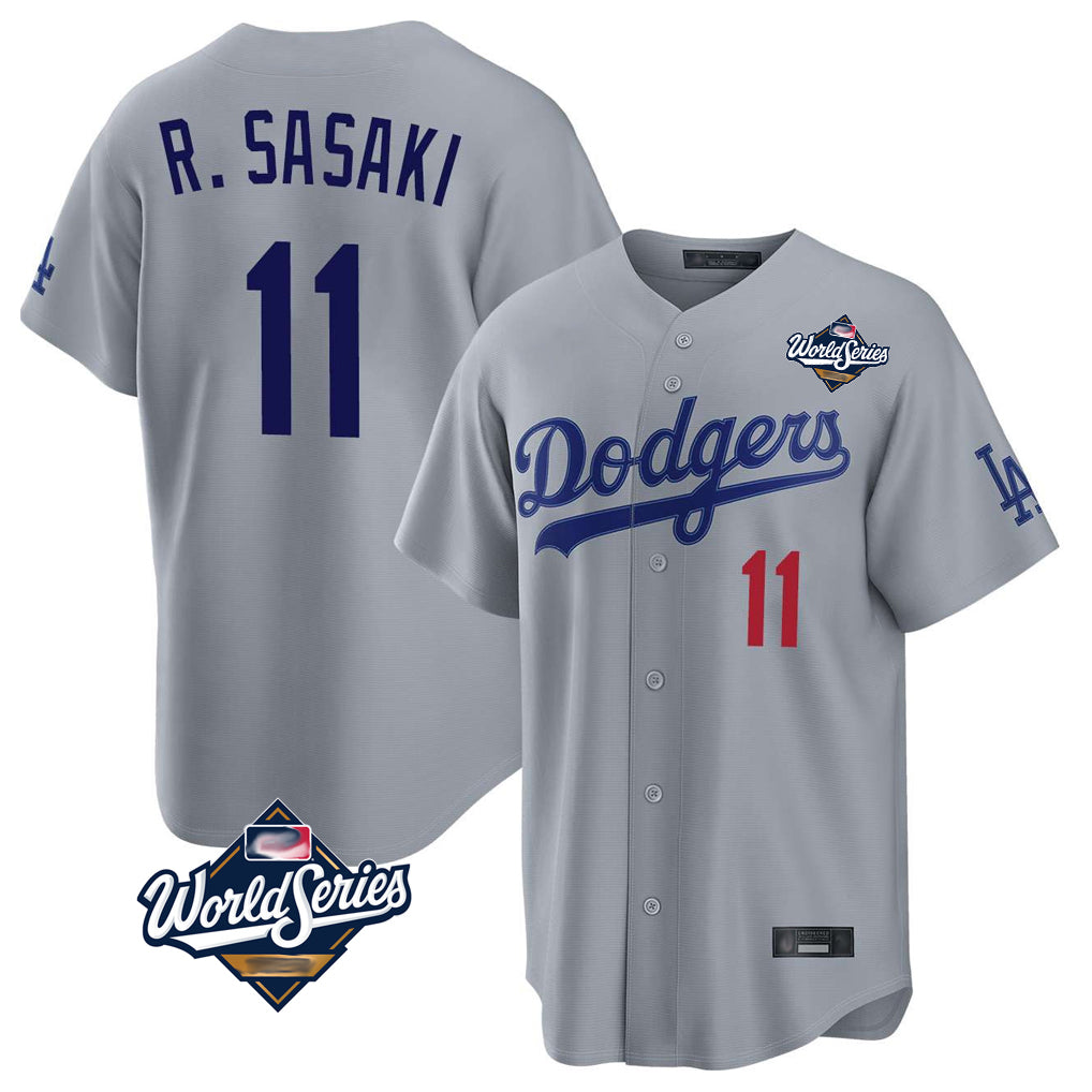 Kooe LA.Dodgers #11 Roki Sasaki Player Gray World Series Game Home Stitched Jerseys