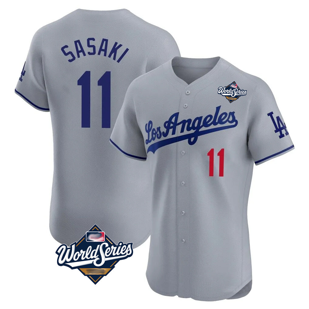 Kooe LA.Dodgers #11 Roki Sasaki Player Gray World Series Limited Elite Home Stitched Jerseys