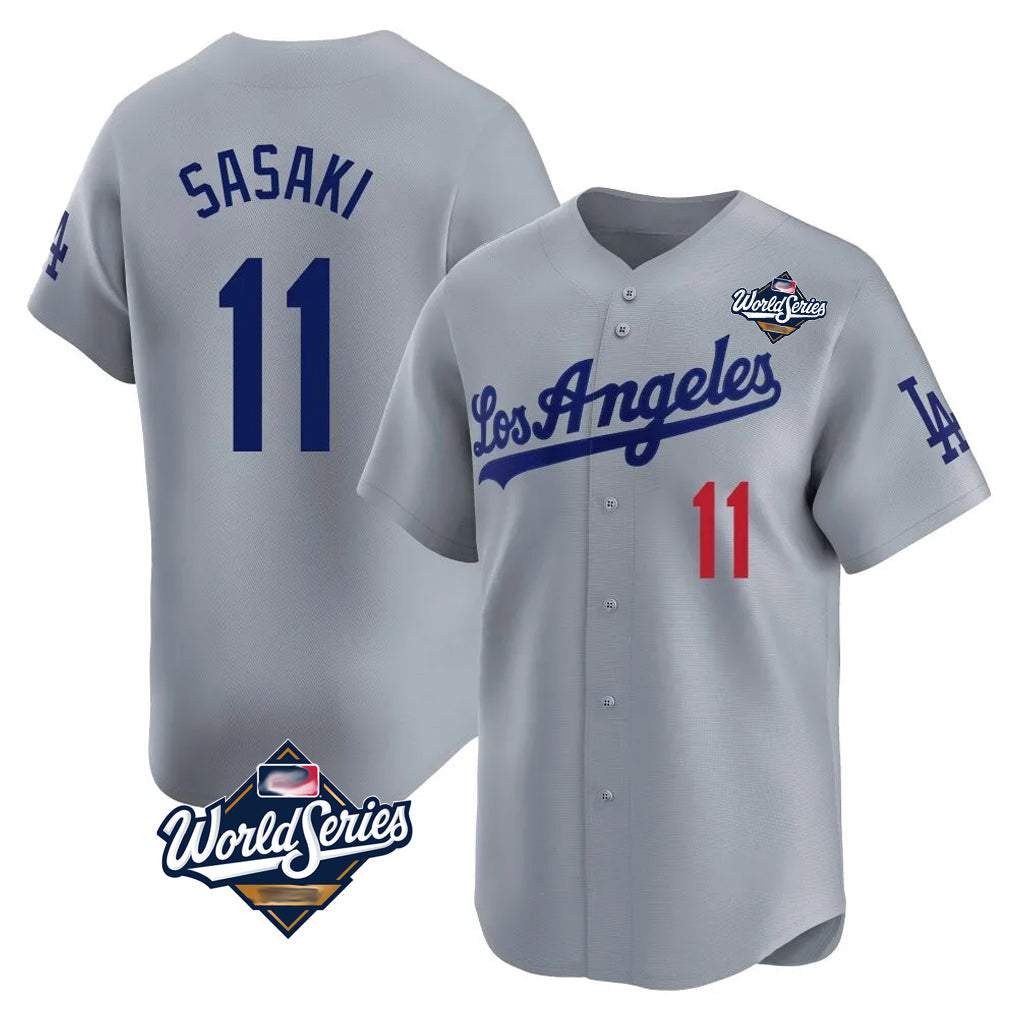 Kooe LA.Dodgers #11 Roki Sasaki Player Gray World Series Limited Home Stitched Jerseys