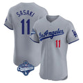 Kooe LA.Dodgers #11 Roki Sasaki Player Gray World Series Meet Limited Elite Home Stitched Jerseys