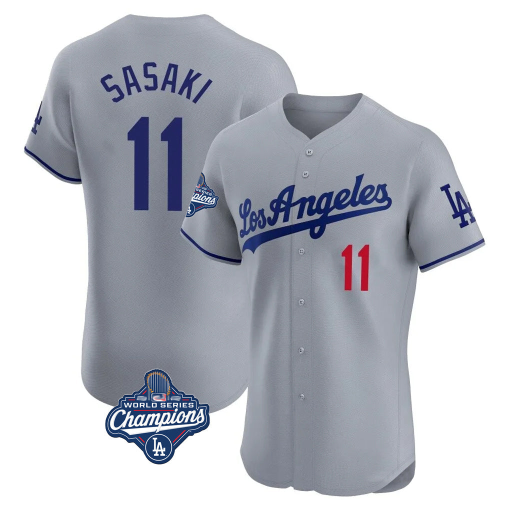 Kooe LA.Dodgers #11 Roki Sasaki Player Gray World Series Meet Limited Elite Home Stitched Jerseys