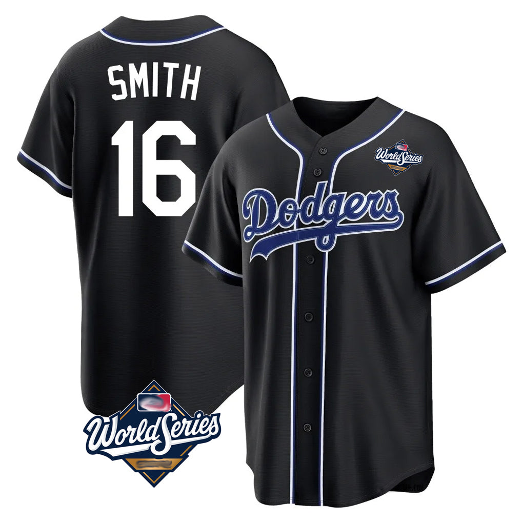 Kooe LA.Dodgers #16 Will Smith Player Black World Series Carbon Limited Home Stitched Jerseys