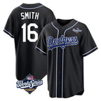 Kooe LA.Dodgers #16 Will Smith Player Black World Series Carbon Limited Home Stitched Jerseys