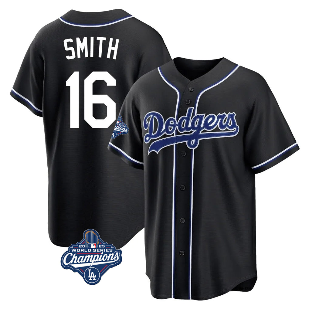 Kooe LA.Dodgers #16 Will Smith Player Black World Series Meet Carbon Limited Home Stitched Jerseys