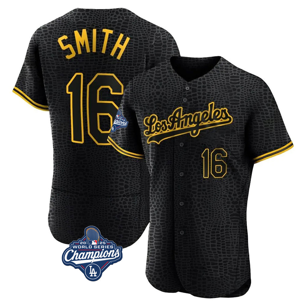 Kooe LA.Dodgers #16 Will Smith Player Black World Series Meet Snake Skin City Limited Elite Home Stitched Jerseys