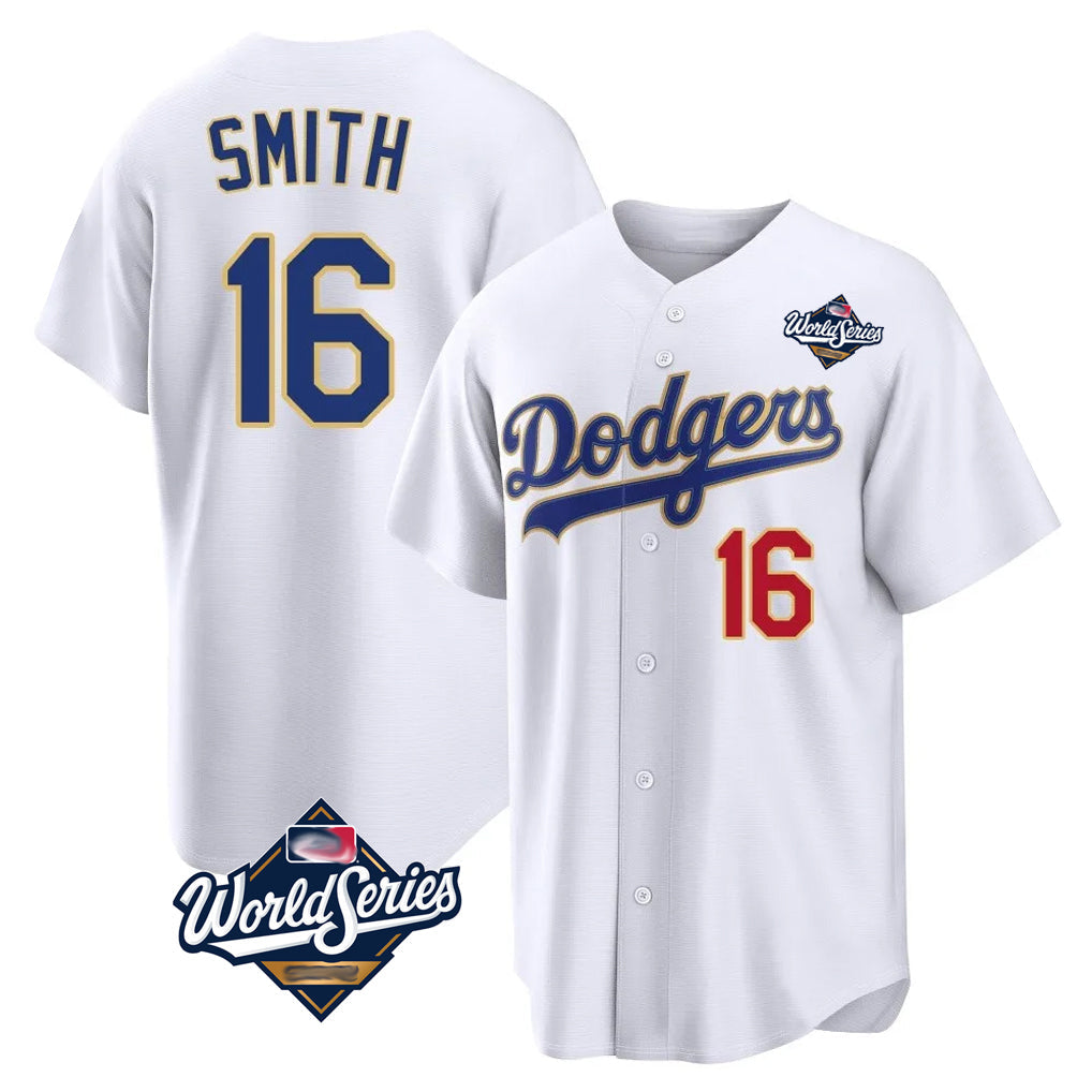 Kooe LA.Dodgers #16 Will Smith Player Gold White World Series 2026 Collection Stadium Limited Stitched Jerseys