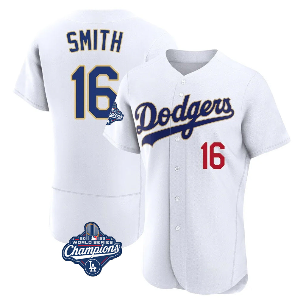 Kooe LA.Dodgers #16 Will Smith Player Gold White World Series Meet 2026 Collection Stadium Limited Elite Stitched Jerseys