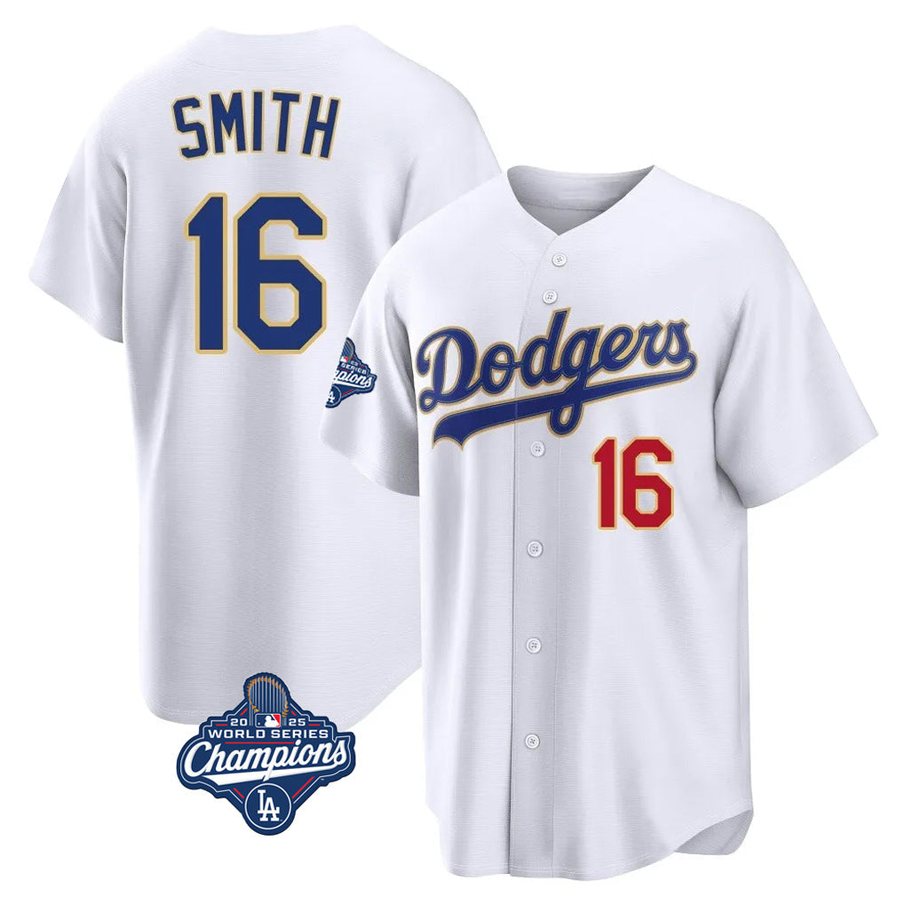 Kooe LA.Dodgers #16 Will Smith Player Gold White World Series Meet 2026 Collection Stadium Limited Stitched Jerseys