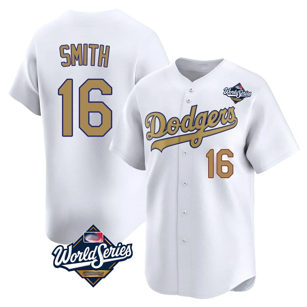 Kooe LA.Dodgers #16 Will Smith Player Gold World Series Collection Limited Home Stitched Jerseys