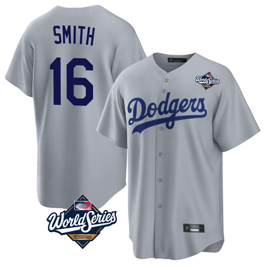 Kooe LA.Dodgers #16 Will Smith Player Gray World Series Game Stitched Jerseys