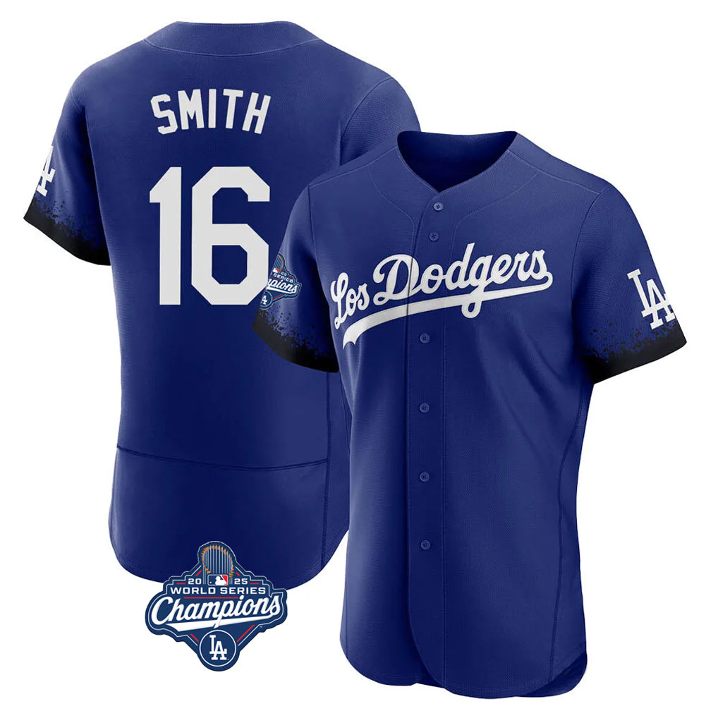 Kooe LA.Dodgers #16 Will Smith Player Royal World Series Meet City Connect Elite Home Stitched Jerseys