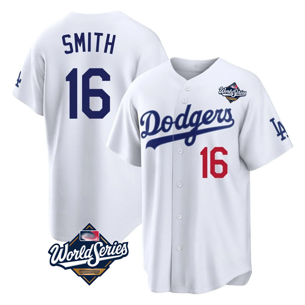 Kooe LA.Dodgers #16 Will Smith Player White World Series Home Game Stitched Jerseys