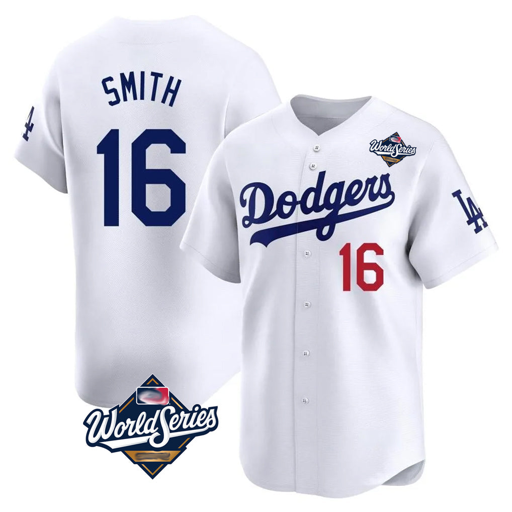 Kooe LA.Dodgers #16 Will Smith Player White World Series Limited Home Stitched Jerseys
