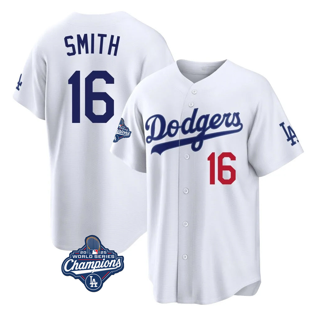 Kooe LA.Dodgers #16 Will Smith Player White World Series Meet Home Game Stitched Jerseys