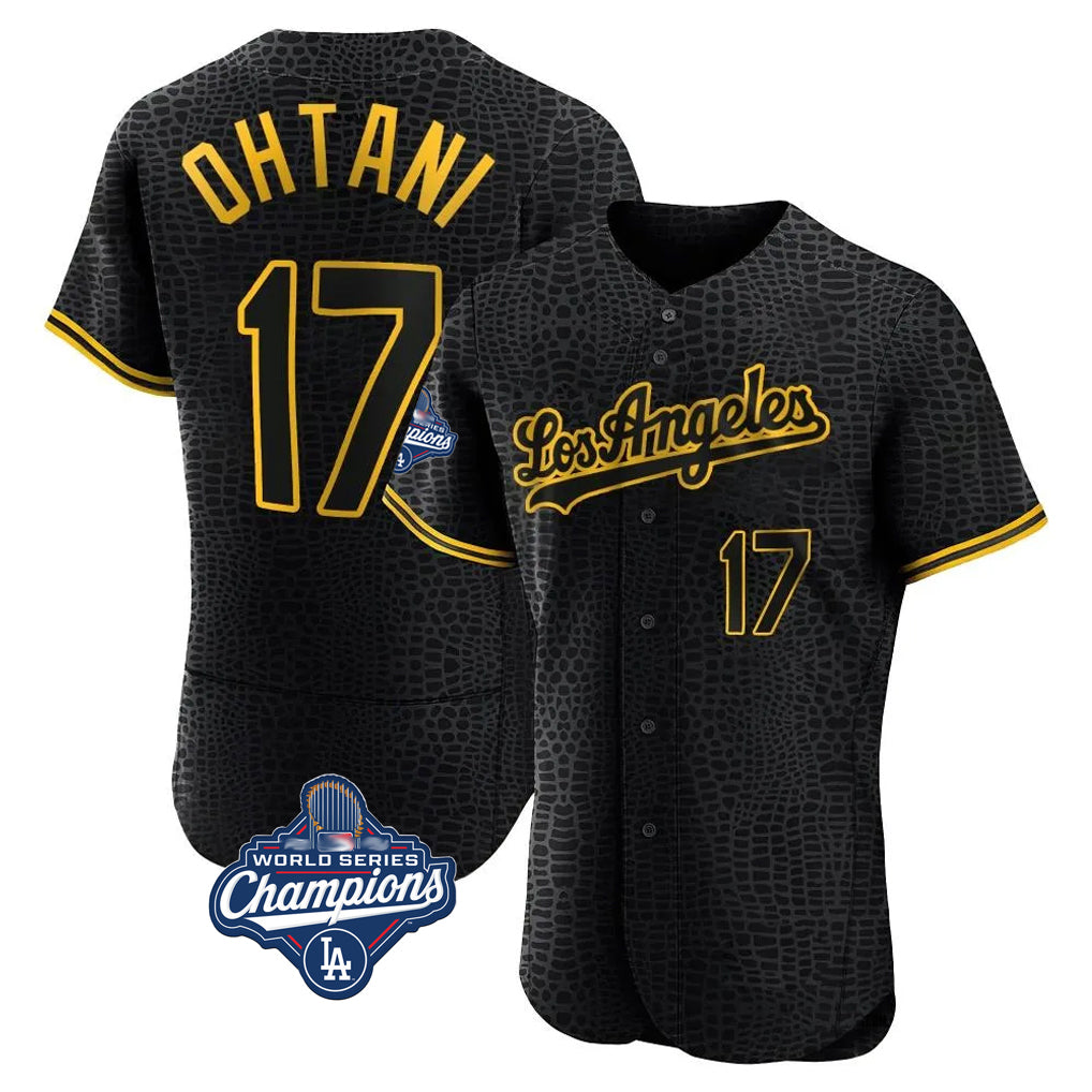 Kooe LA.Dodgers #17 Shohei Ohtani Player Black World Series Meet Snake Skin City Limited Elite Home Stitched Jerseys