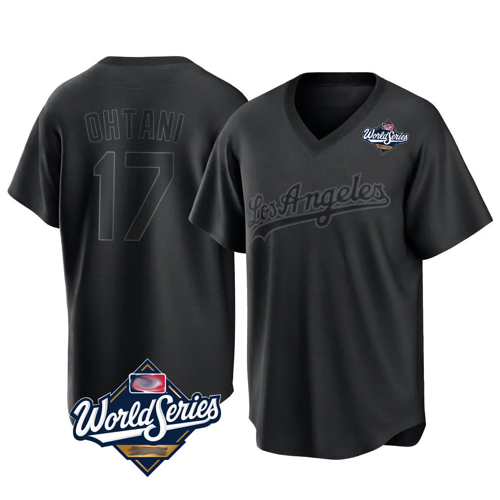Kooe LA.Dodgers #17 Shohei Ohtani Player Black World Series Pitch Fashion T-shirt Stitched Jerseys