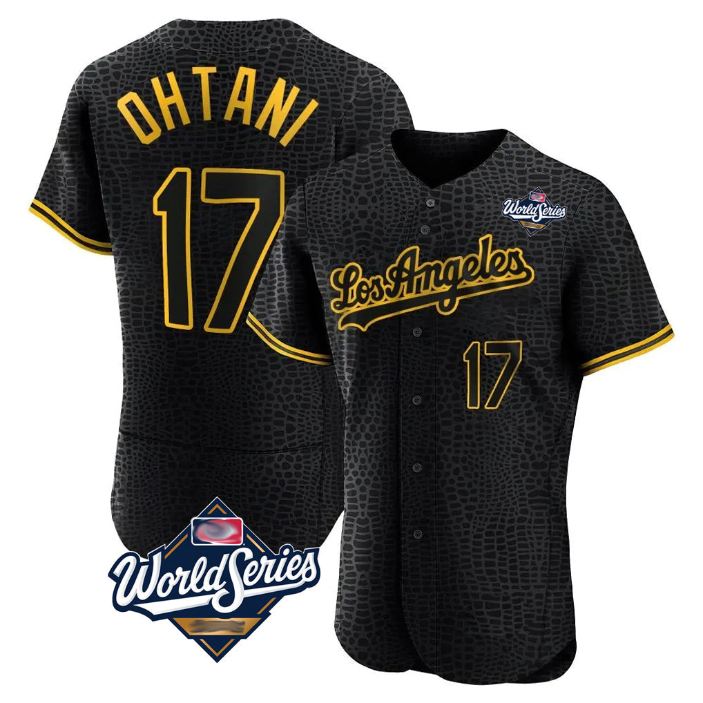 Kooe LA.Dodgers #17 Shohei Ohtani Player Black World Series Snake Skin City Limited Elite Home Stitched Jerseys