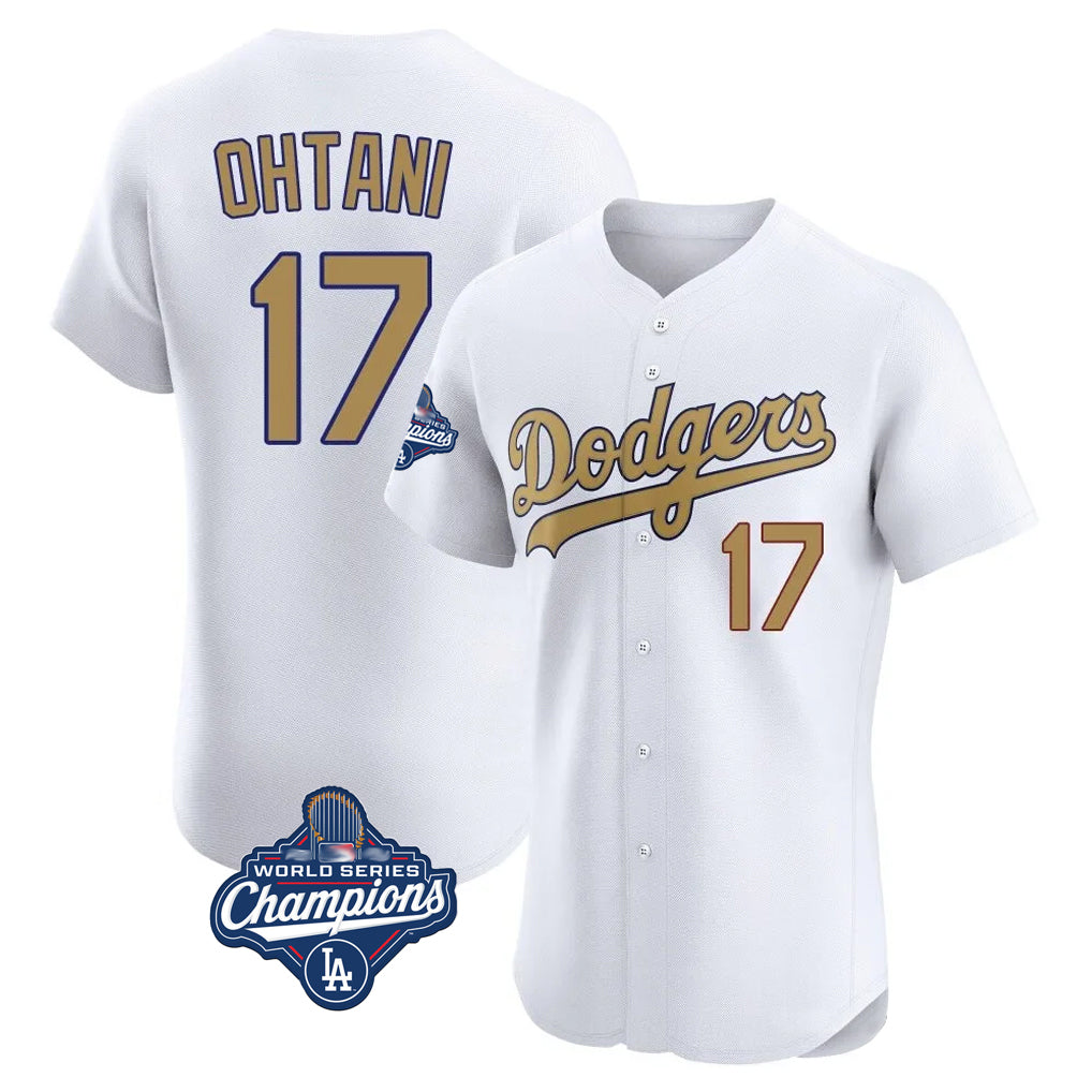 Kooe LA.Dodgers #17 Shohei Ohtani Player Gold World Series Meet Limited Elite Home Stitched Jerseys