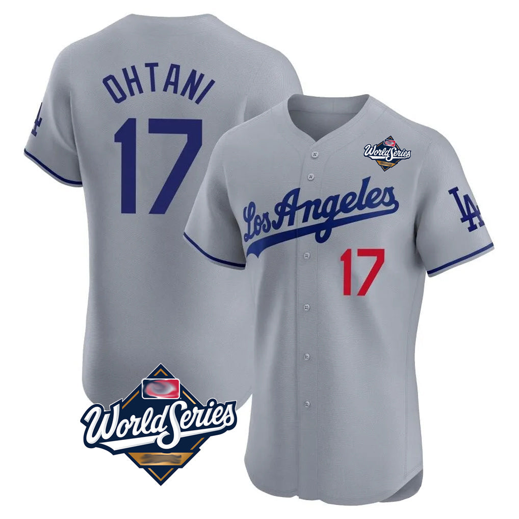 Kooe LA.Dodgers #17 Shohei Ohtani Player Gray World Series Limited Elite Home Stitched Jerseys