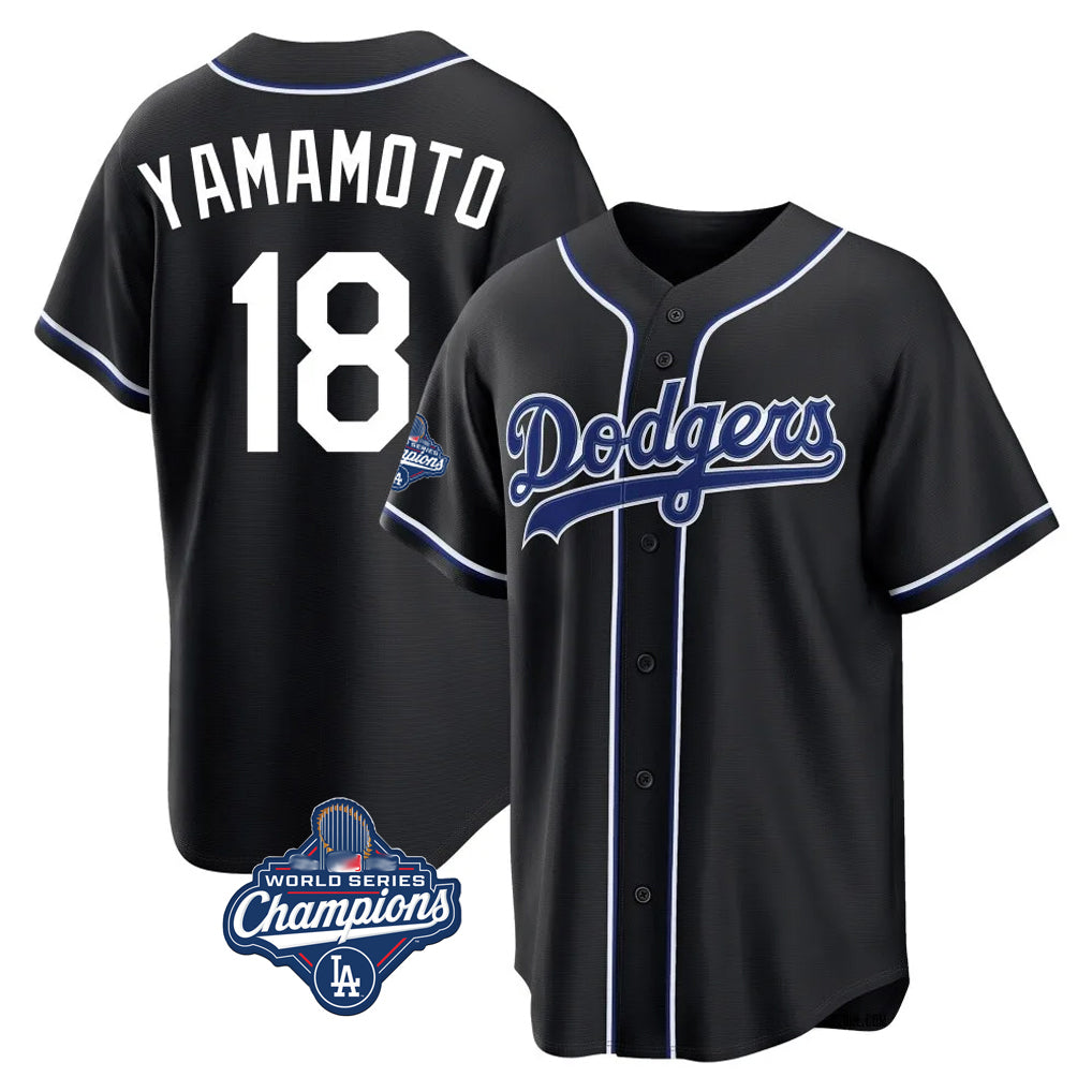 Kooe LA.Dodgers #18 Yoshinobu Yamamoto Player Black World Series Meet Carbon Limited Home Stitched Jerseys