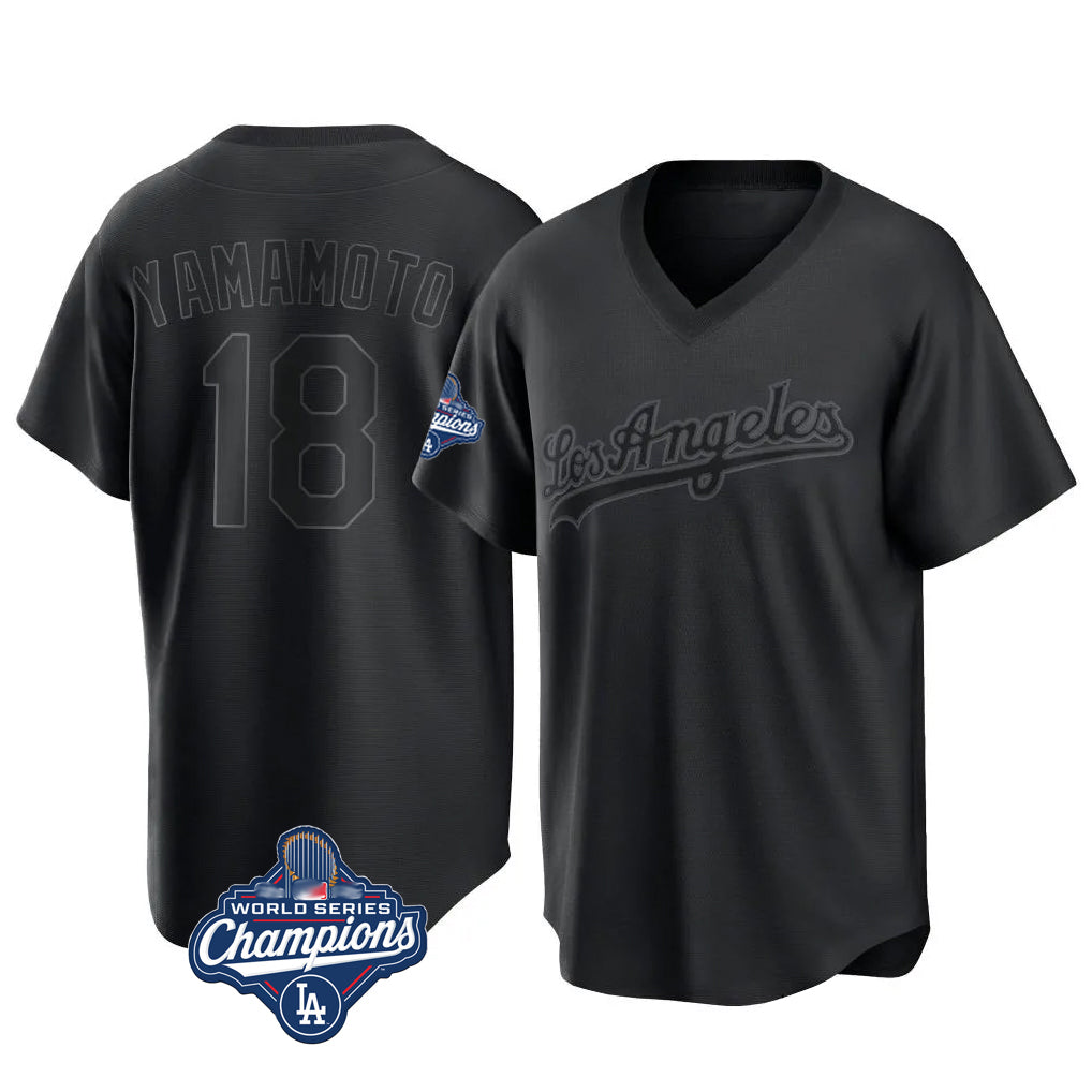 Kooe LA.Dodgers #18 Yoshinobu Yamamoto Player Black World Series Meet Pitch Fashion T-shirt Stitched Jerseys