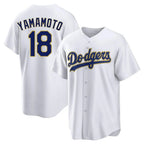 Kooe LA.Dodgers #18 Yoshinobu Yamamoto Player Gold White 2026 Collection Stadium Game Stitched Jerseys