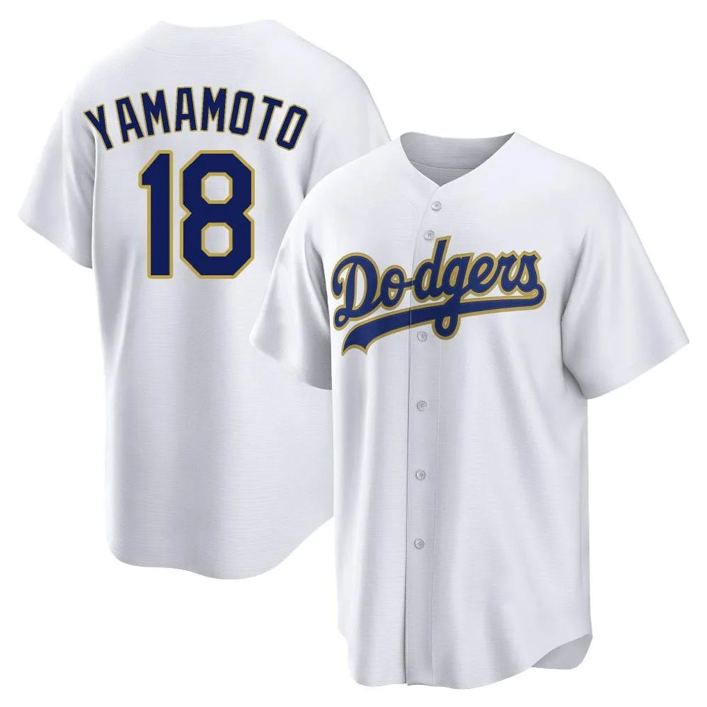 Kooe LA.Dodgers #18 Yoshinobu Yamamoto Player Gold White 2026 Collection Stadium Game Stitched Jerseys