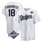 Kooe LA.Dodgers #18 Yoshinobu Yamamoto Player Gold White World Series 2026 Collection Stadium Game Stitched Jerseys