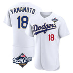 Kooe LA.Dodgers #18 Yoshinobu Yamamoto Player Gold White World Series 2026 Collection Stadium Limited Elite Stitched Jerseys