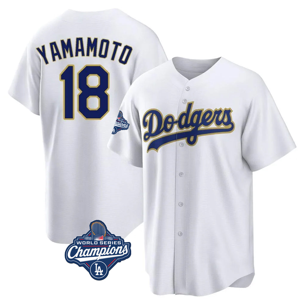 Kooe LA.Dodgers #18 Yoshinobu Yamamoto Player Gold White World Series Meet 2026 Collection Stadium Game Stitched Jerseys