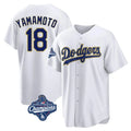 Kooe LA.Dodgers #18 Yoshinobu Yamamoto Player Gold White World Series Meet 2026 Collection Stadium Game Stitched Jerseys