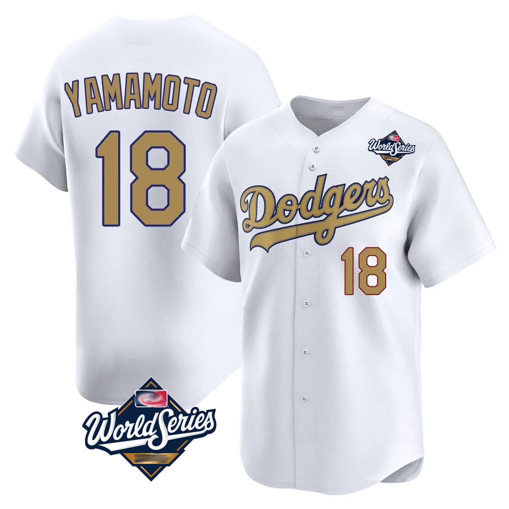 Kooe LA.Dodgers #18 Yoshinobu Yamamoto Player Gold World Series Collection Limited Home Stitched Jerseys