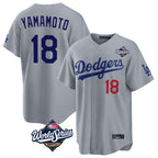 Kooe LA.Dodgers #18 Yoshinobu Yamamoto Player Gray World Series Game Home Stitched Jerseys