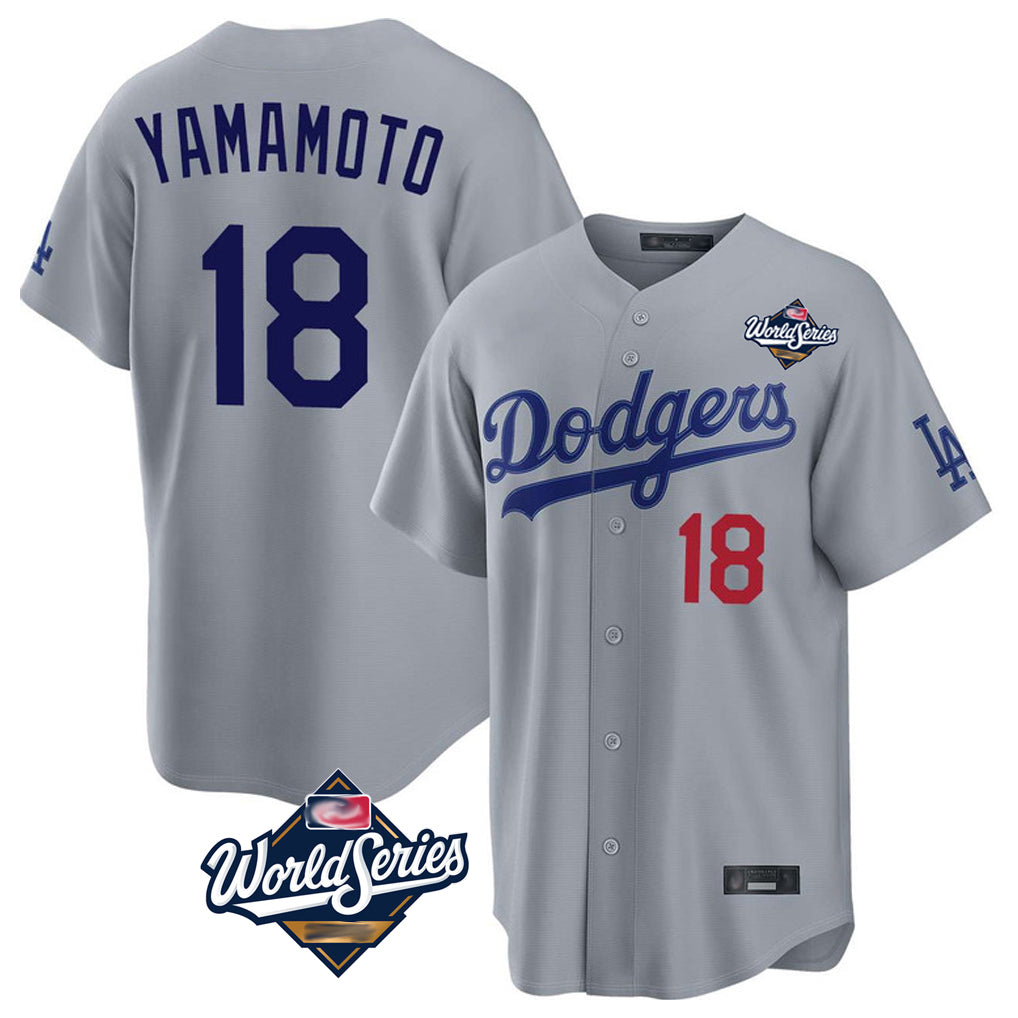Kooe LA.Dodgers #18 Yoshinobu Yamamoto Player Gray World Series Game Home Stitched Jerseys