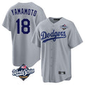 Kooe LA.Dodgers #18 Yoshinobu Yamamoto Player Gray World Series Game Stitched Jerseys