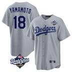 Kooe LA.Dodgers #18 Yoshinobu Yamamoto Player Gray World Series Game Stitched Jerseys