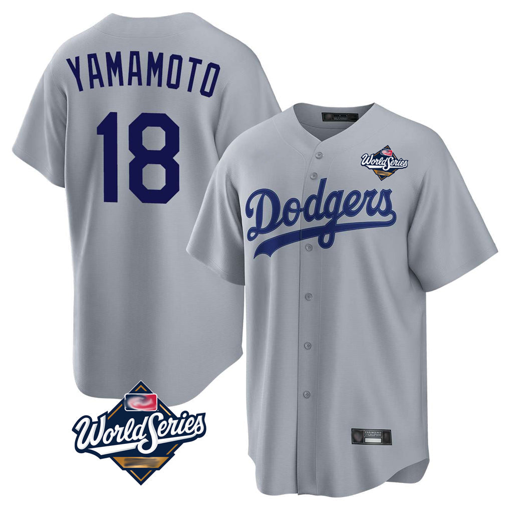 Kooe LA.Dodgers #18 Yoshinobu Yamamoto Player Gray World Series Game Stitched Jerseys