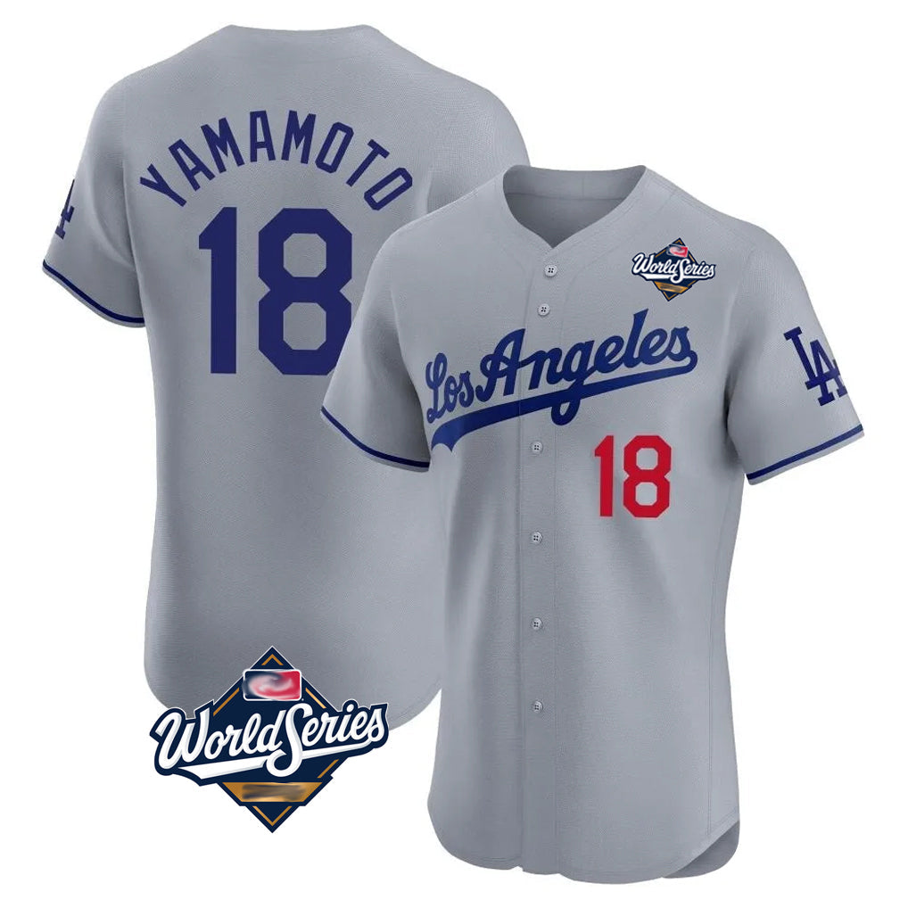 Kooe LA.Dodgers #18 Yoshinobu Yamamoto Player Gray World Series Limited Elite Home Stitched Jerseys