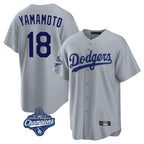 Kooe LA.Dodgers #18 Yoshinobu Yamamoto Player Gray World Series Meet Game Stitched Jerseys