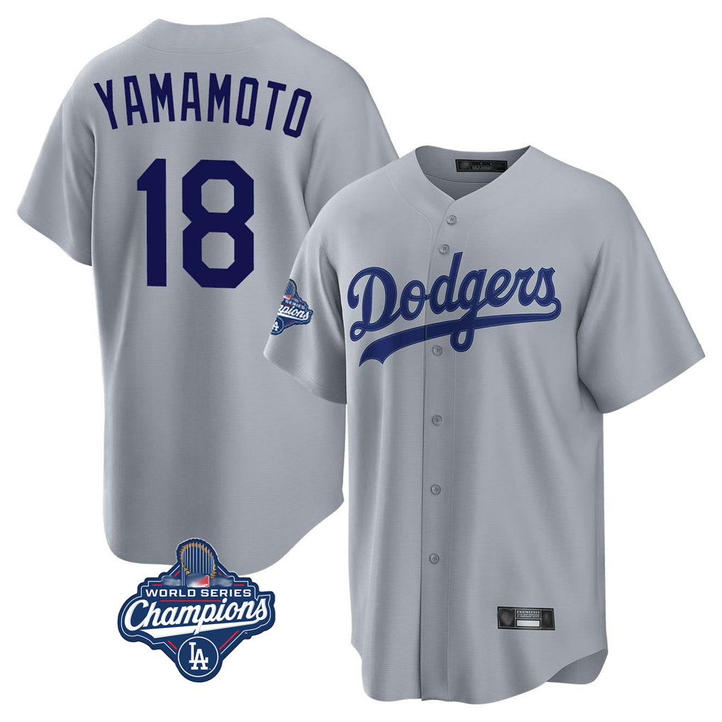 Kooe LA.Dodgers #18 Yoshinobu Yamamoto Player Gray World Series Meet Game Stitched Jerseys