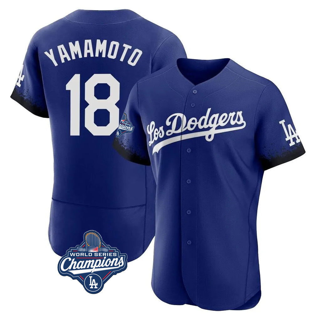 Kooe LA.Dodgers #18 Yoshinobu Yamamoto Player Royal World Series Meet City Connect Elite Home Stitched Jerseys