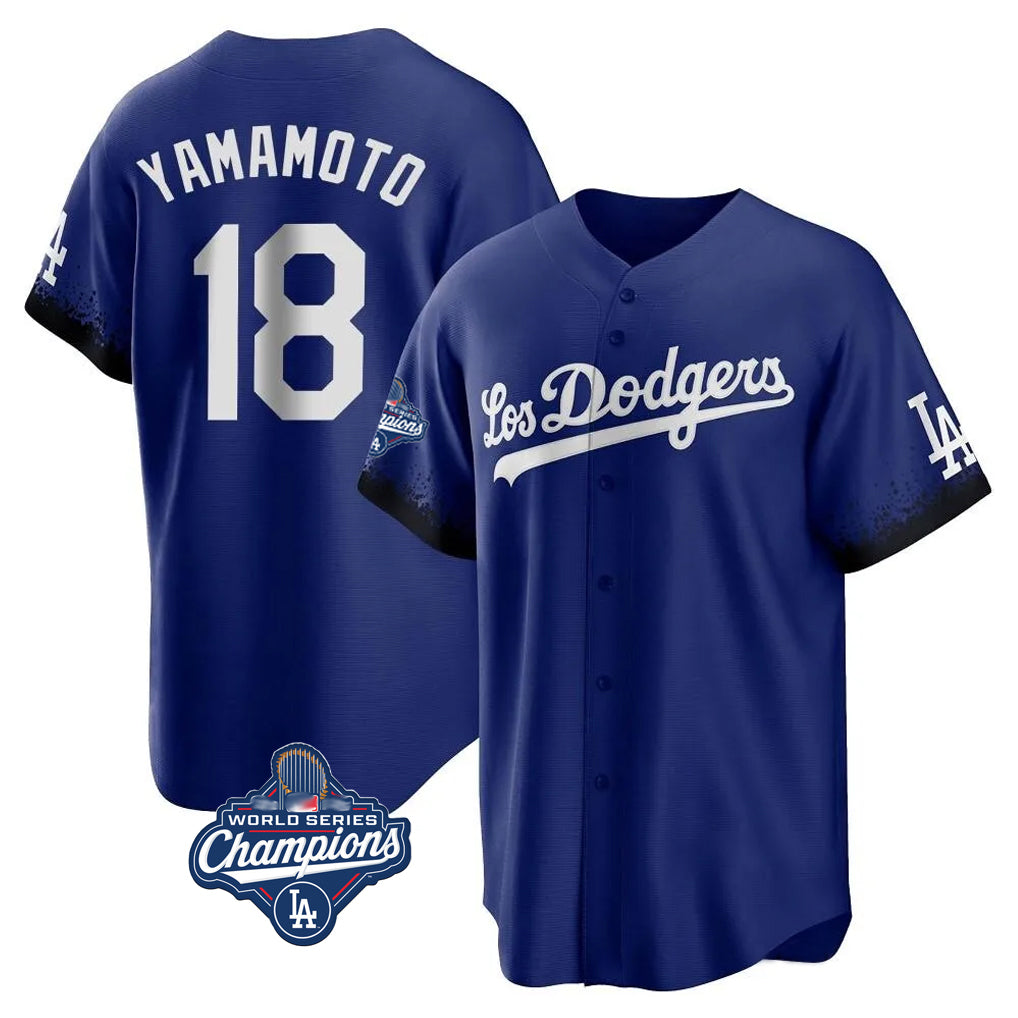 Kooe LA.Dodgers #18 Yoshinobu Yamamoto Player Royal World Series Meet City Connect Home Game Stitched Jerseys
