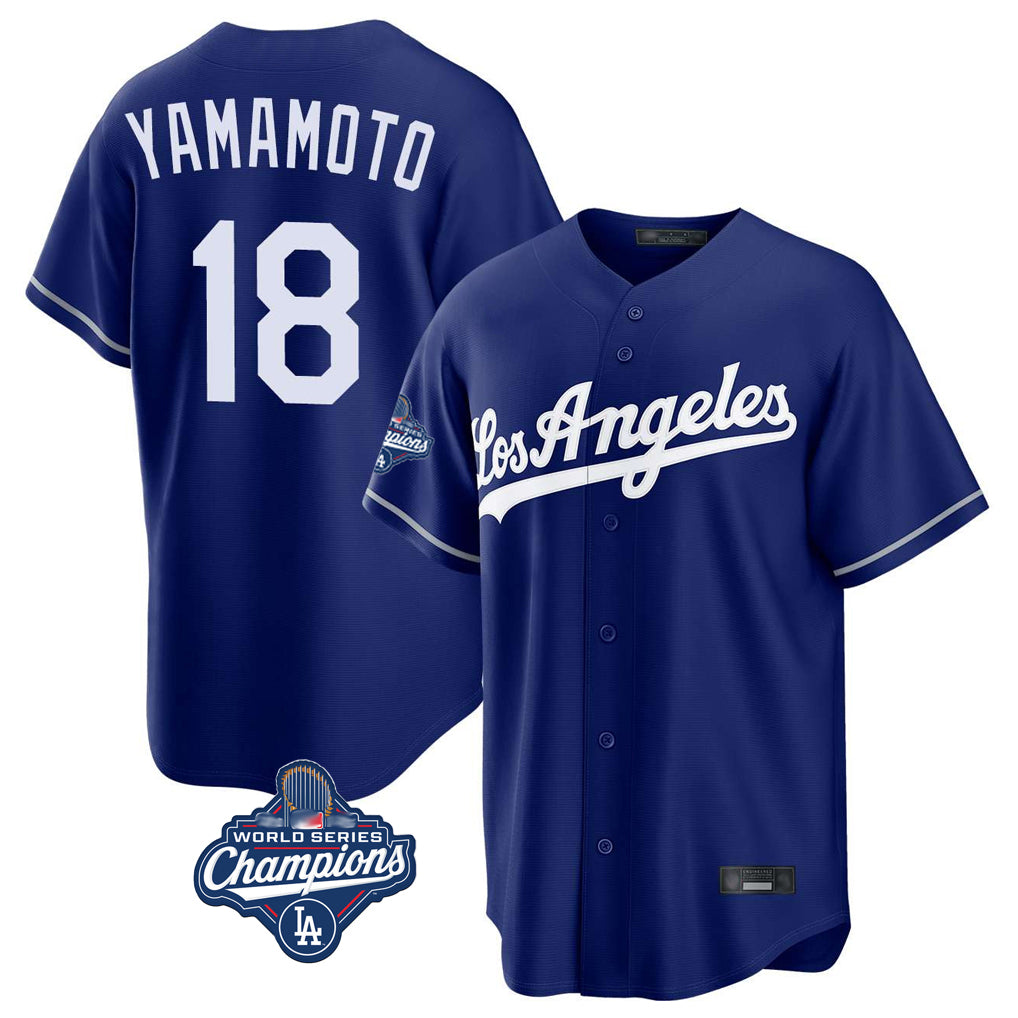 Kooe LA.Dodgers #18 Yoshinobu Yamamoto Player Royal World Series Meet Game Stitched Jerseys