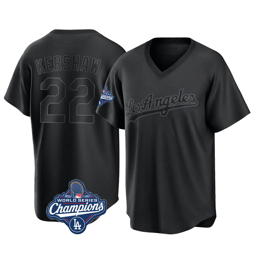 Kooe LA.Dodgers #22 Clayton Kershaw Player Black World Series Meet Pitch Fashion T-shirt Stitched Jerseys