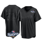 Kooe LA.Dodgers #22 Clayton Kershaw Player Black World Series Pitch Fashion T-shirt Stitched Jerseys