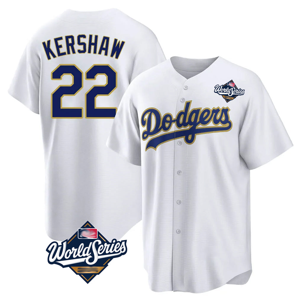 Kooe LA.Dodgers #22 Clayton Kershaw Player Gold White World Series 2026 Collection Stadium Game Stitched Jerseys