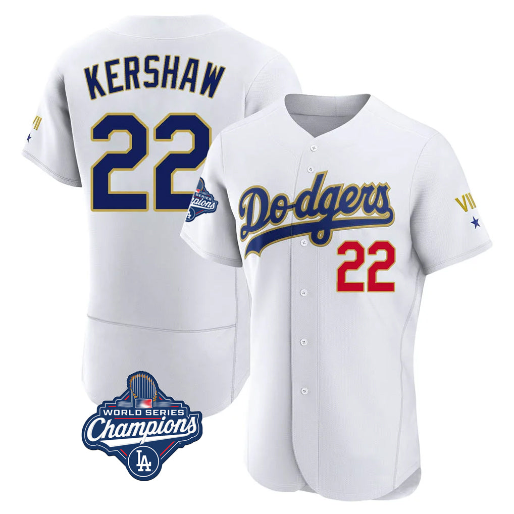 Kooe LA.Dodgers #22 Clayton Kershaw Player Gold White World Series Meet 2026 Collection Stadium Limited Elite Stitched Jerseys