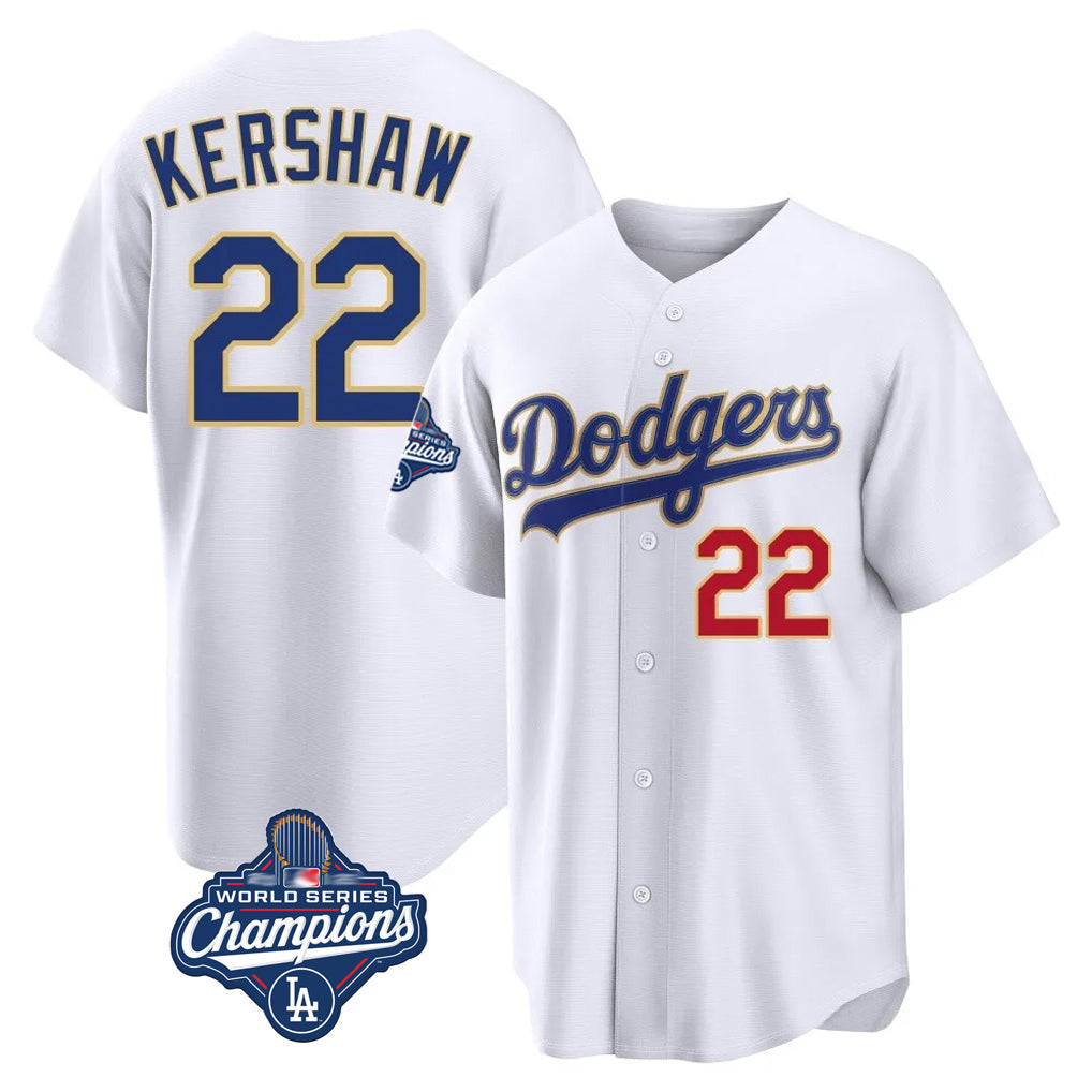 Kooe LA.Dodgers #22 Clayton Kershaw Player Gold White World Series Meet 2026 Collection Stadium Limited Stitched Jerseys