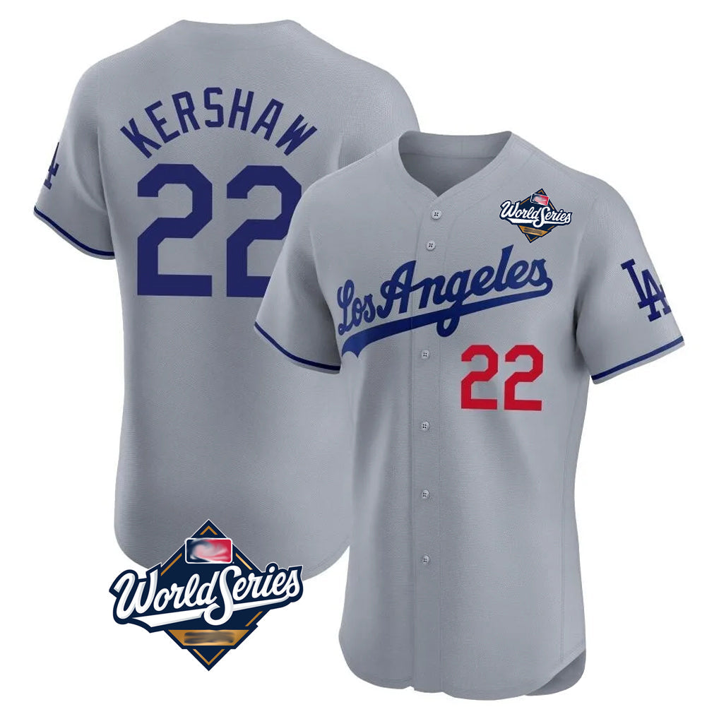 Kooe LA.Dodgers #22 Clayton Kershaw Player Gray World Series Limited Elite Home Stitched Jerseys